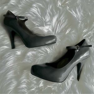 Kelly & Katie Gray Patent Mary Jane V Toe Point Stilettos